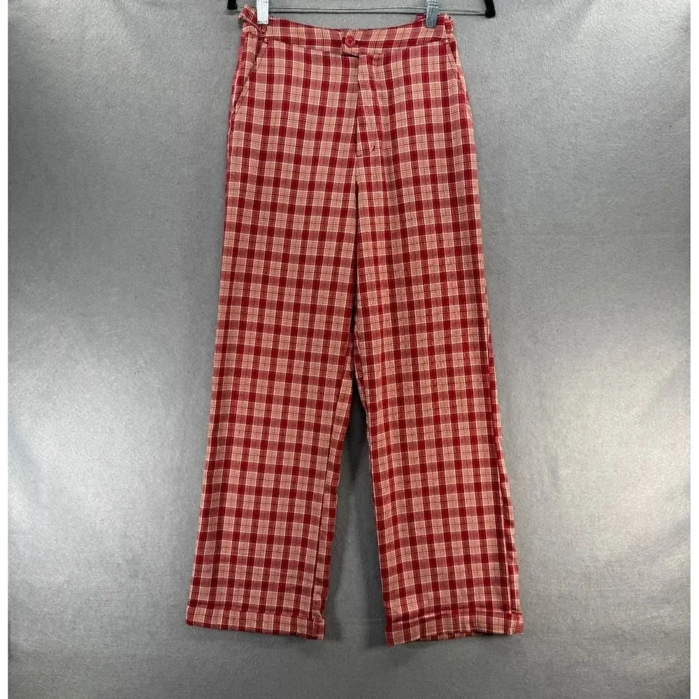 John Galt Brandy Melville Plaid Valentina Pants Women OS Red Orange High‎ Waist